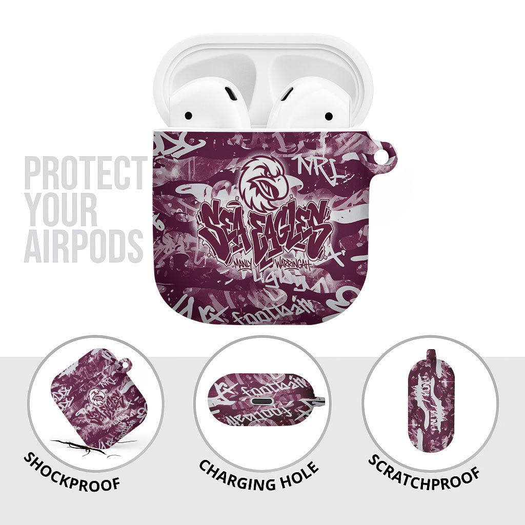 Manly Warringah Sea Eagles Rugby AirPods Case Graffiti Typography Urban Camo Abstract Street Style
