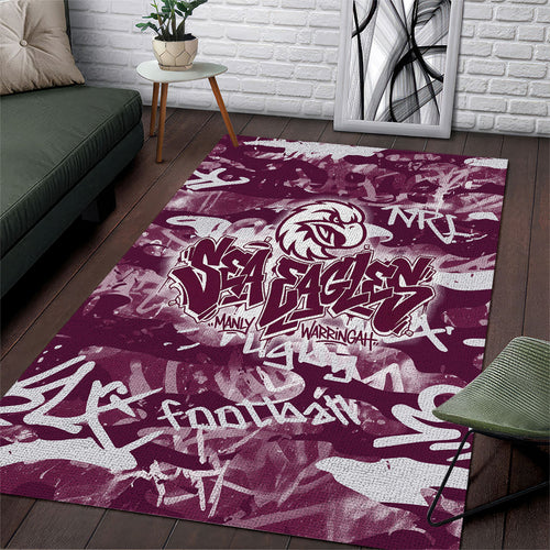 Manly Warringah Sea Eagles Rugby Area Rug Graffiti Typography Urban Camo Abstract Street Style