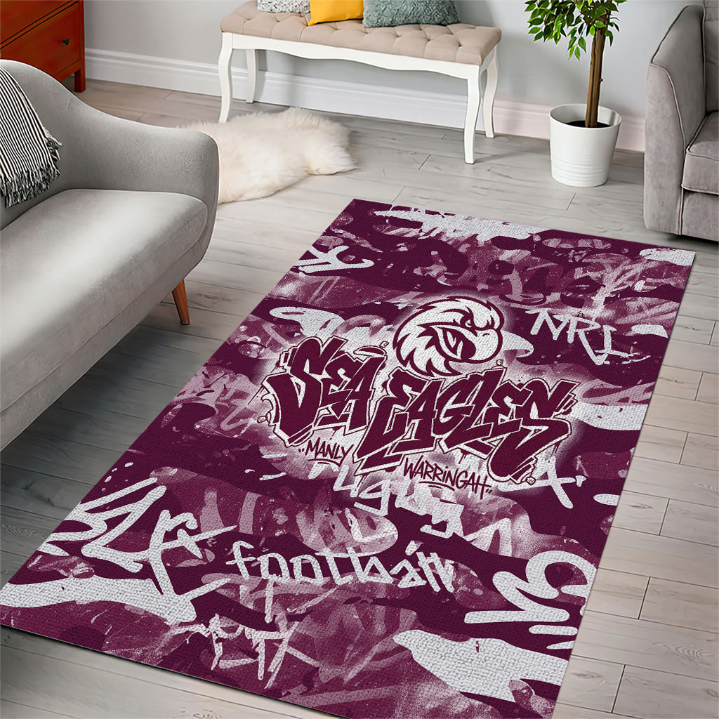 Manly Warringah Sea Eagles Rugby Area Rug Graffiti Typography Urban Camo Abstract Street Style