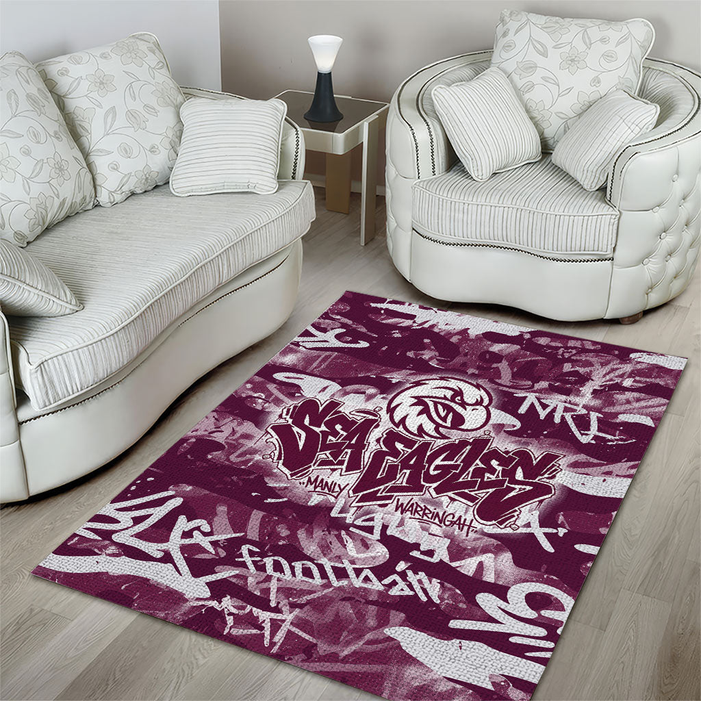 Manly Warringah Sea Eagles Rugby Area Rug Graffiti Typography Urban Camo Abstract Street Style