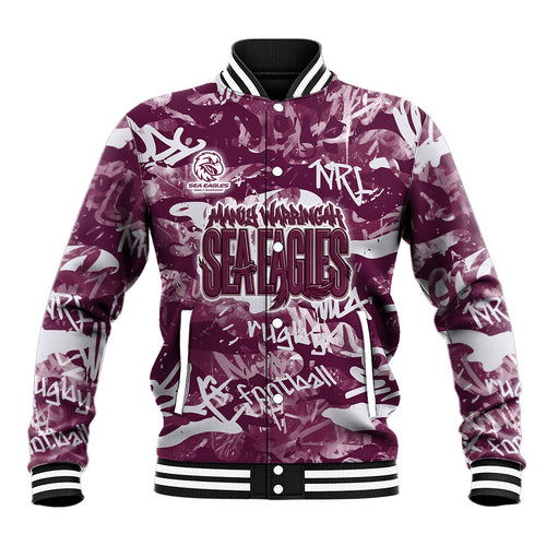 Manly Warringah Sea Eagles Rugby Baseball Jacket Graffiti Typography Urban Camo Abstract Street Style