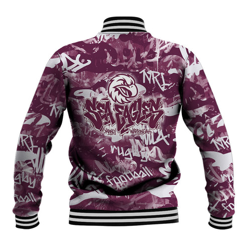 Manly Warringah Sea Eagles Rugby Baseball Jacket Graffiti Typography Urban Camo Abstract Street Style