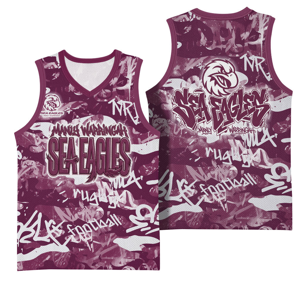 Manly Warringah Sea Eagles Rugby Basketball Jersey Graffiti Typography Urban Camo Abstract Street Style