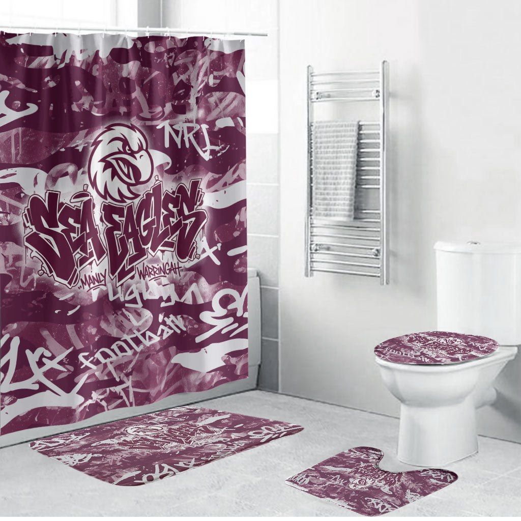 Manly Warringah Sea Eagles Rugby Bathroom Set Graffiti Typography Urban Camo Abstract Street Style