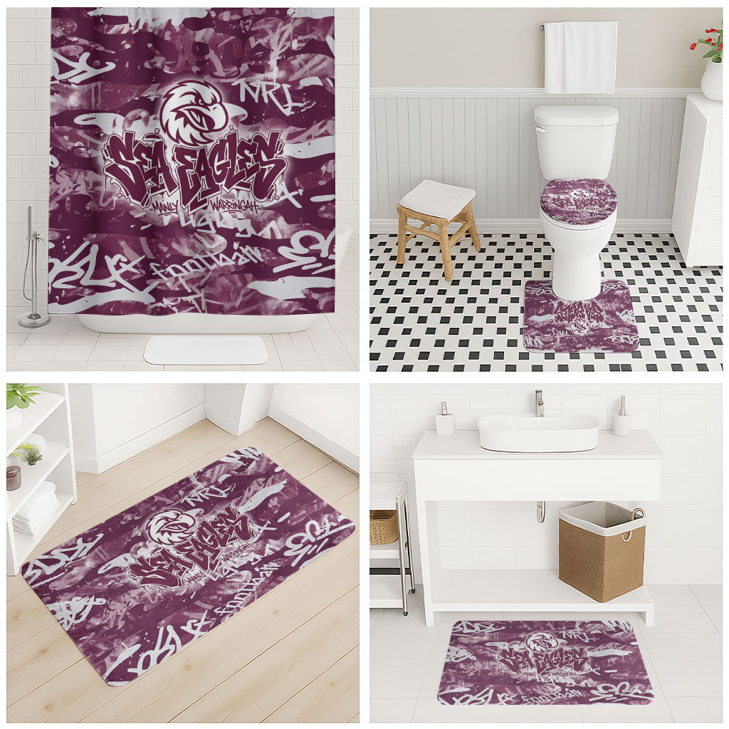 Manly Warringah Sea Eagles Rugby Bathroom Set Graffiti Typography Urban Camo Abstract Street Style