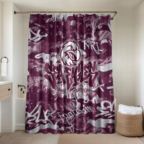 Manly Warringah Sea Eagles Rugby Bathroom Set Graffiti Typography Urban Camo Abstract Street Style