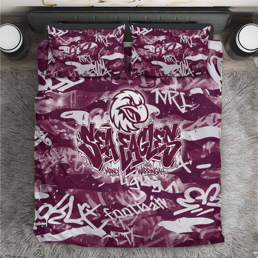 Manly Warringah Sea Eagles Rugby Bedding Set Graffiti Typography Urban Camo Abstract Street Style
