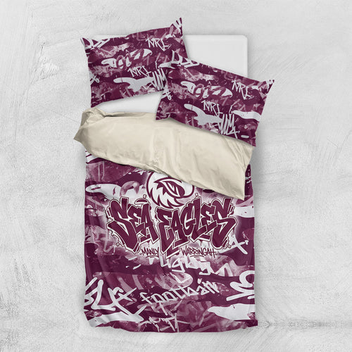 Manly Warringah Sea Eagles Rugby Bedding Set Graffiti Typography Urban Camo Abstract Street Style
