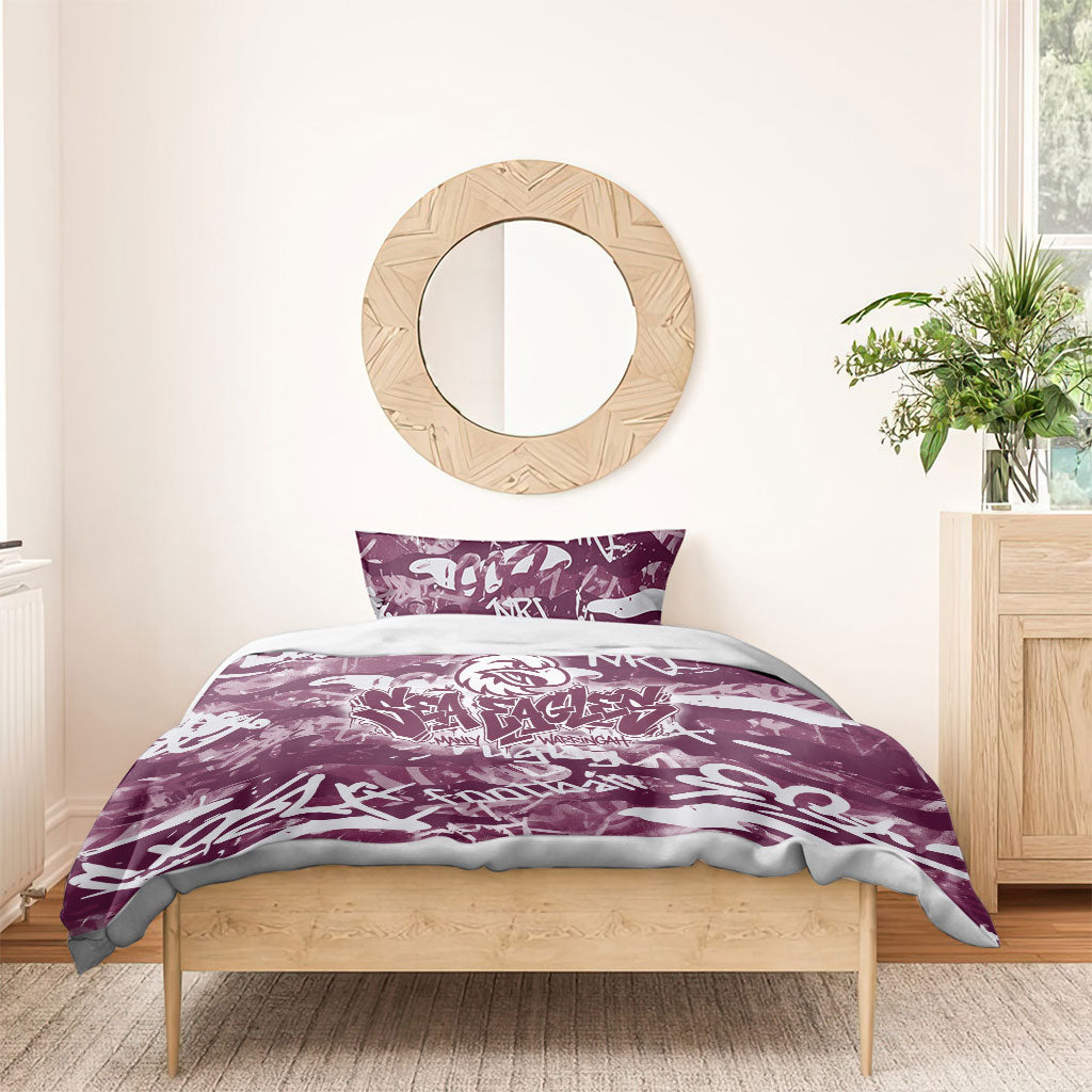 Manly Warringah Sea Eagles Rugby Bedding Set Graffiti Typography Urban Camo Abstract Street Style