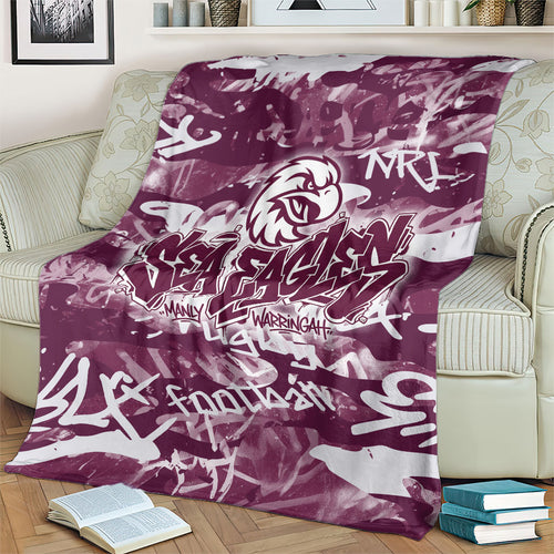 Manly Warringah Sea Eagles Rugby Blanket Graffiti Typography Urban Camo Abstract Street Style