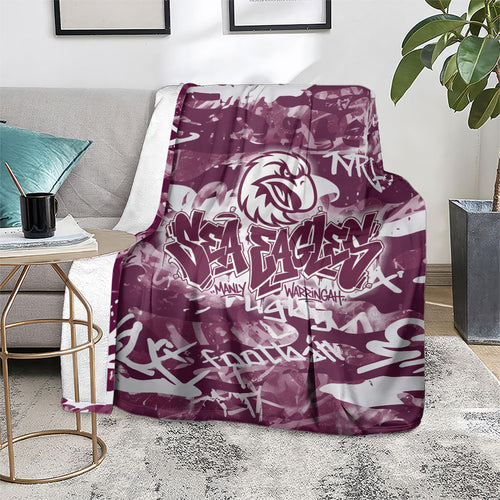 Manly Warringah Sea Eagles Rugby Blanket Graffiti Typography Urban Camo Abstract Street Style