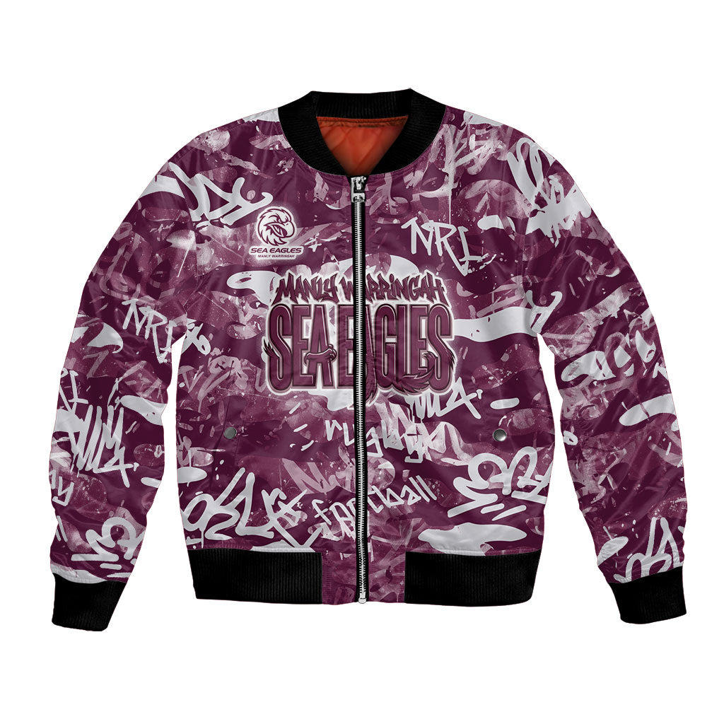 Manly Warringah Sea Eagles Rugby Bomber Jacket Graffiti Typography Urban Camo Abstract Street Style