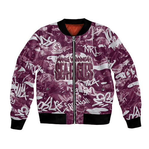 Manly Warringah Sea Eagles Rugby Bomber Jacket Graffiti Typography Urban Camo Abstract Street Style
