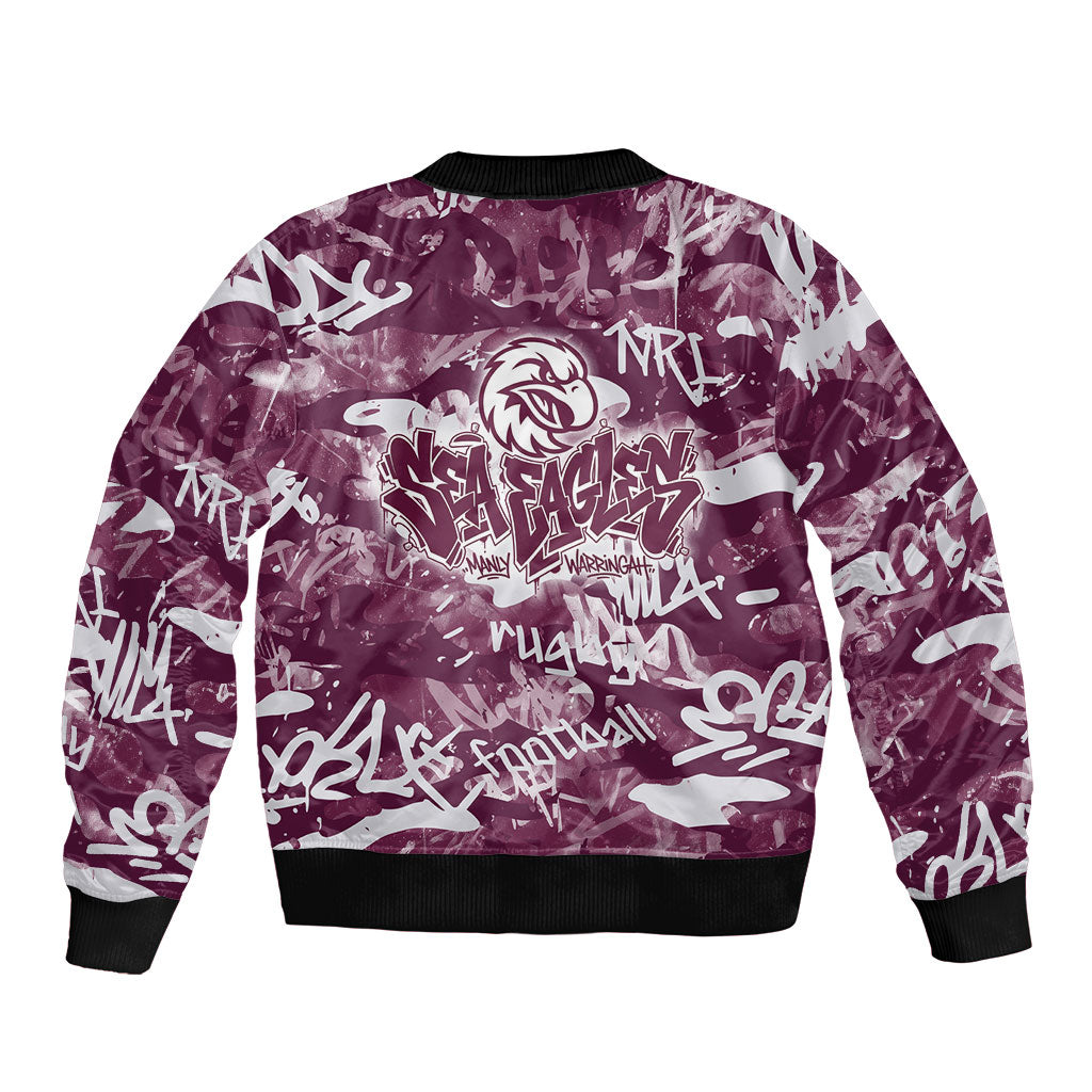 Manly Warringah Sea Eagles Rugby Bomber Jacket Graffiti Typography Urban Camo Abstract Street Style