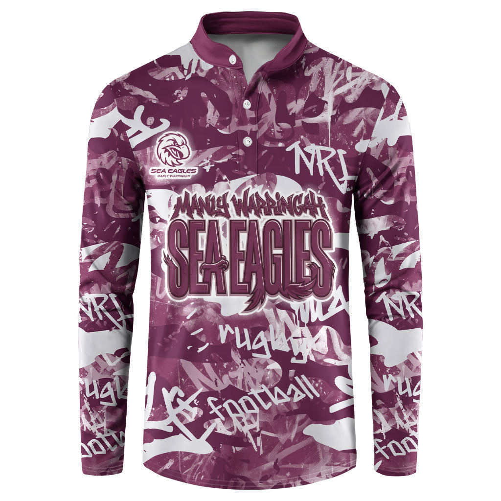 Manly Warringah Sea Eagles Rugby Button Sweatshirt Graffiti Typography Urban Camo Abstract Street Style