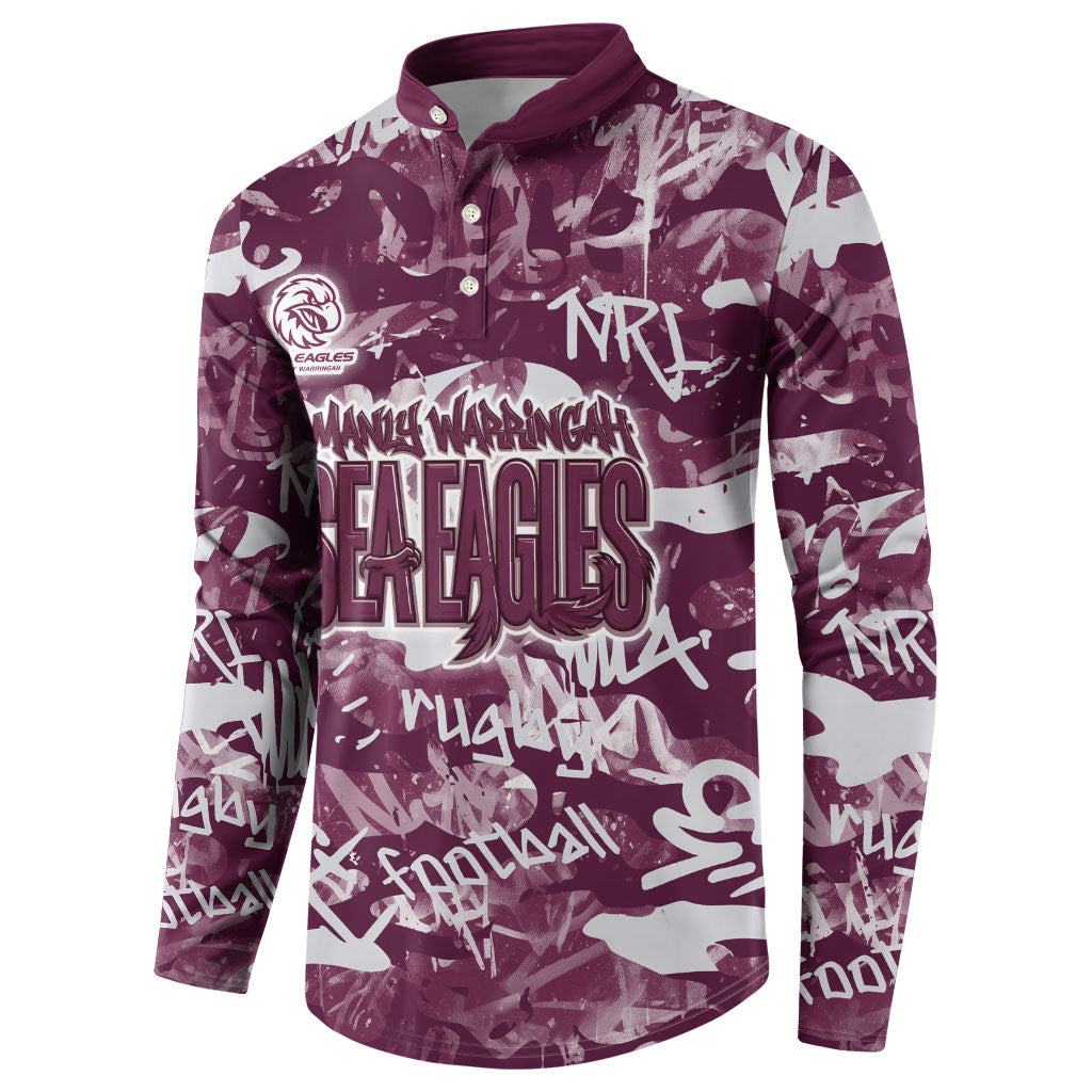 Manly Warringah Sea Eagles Rugby Button Sweatshirt Graffiti Typography Urban Camo Abstract Street Style
