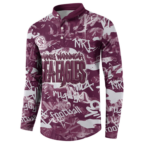 Manly Warringah Sea Eagles Rugby Button Sweatshirt Graffiti Typography Urban Camo Abstract Street Style