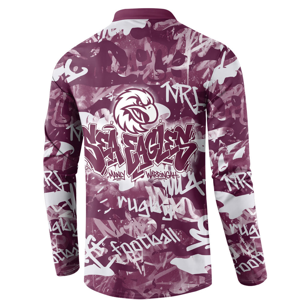 Manly Warringah Sea Eagles Rugby Button Sweatshirt Graffiti Typography Urban Camo Abstract Street Style