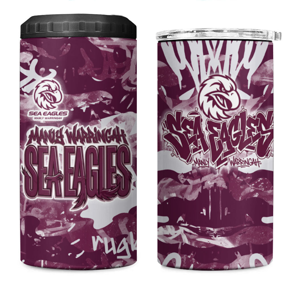 Manly Warringah Sea Eagles Rugby 4 in 1 Can Cooler Tumbler Graffiti Typography Urban Camo Abstract Street Style