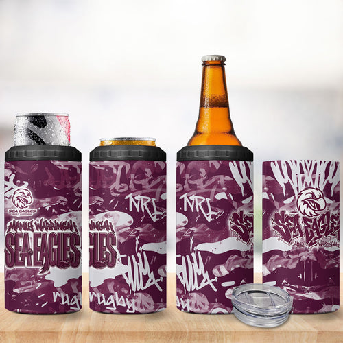 Manly Warringah Sea Eagles Rugby 4 in 1 Can Cooler Tumbler Graffiti Typography Urban Camo Abstract Street Style