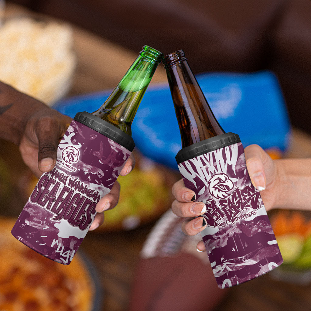 Manly Warringah Sea Eagles Rugby 4 in 1 Can Cooler Tumbler Graffiti Typography Urban Camo Abstract Street Style