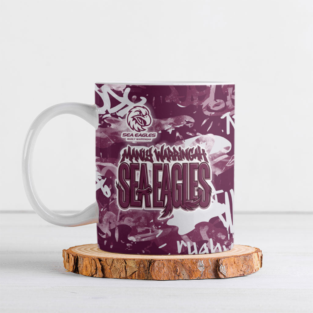 Manly Warringah Sea Eagles Rugby Ceramic Mug Graffiti Typography Urban Camo Abstract Street Style