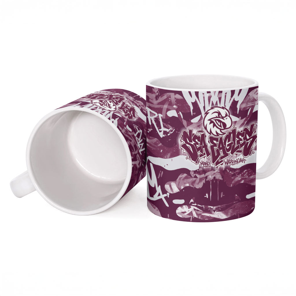 Manly Warringah Sea Eagles Rugby Ceramic Mug Graffiti Typography Urban Camo Abstract Street Style