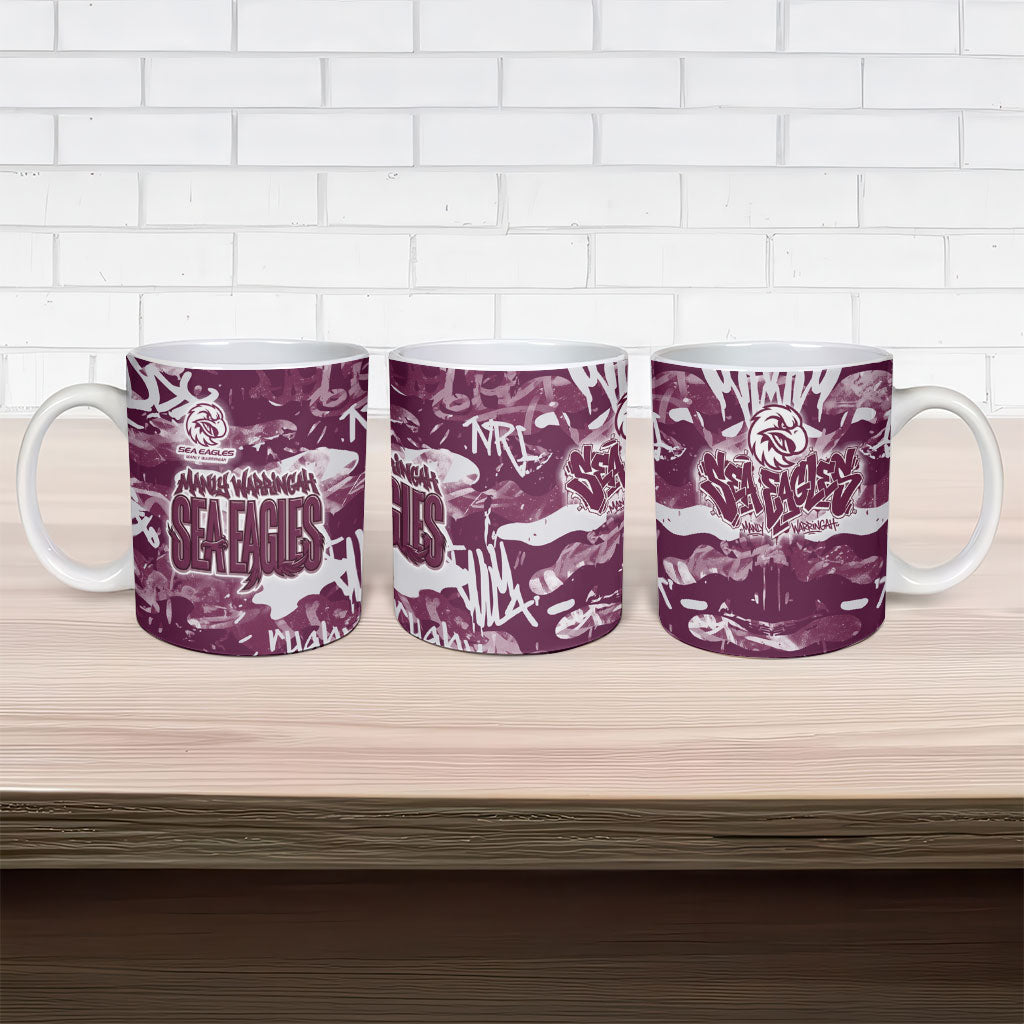 Manly Warringah Sea Eagles Rugby Ceramic Mug Graffiti Typography Urban Camo Abstract Street Style