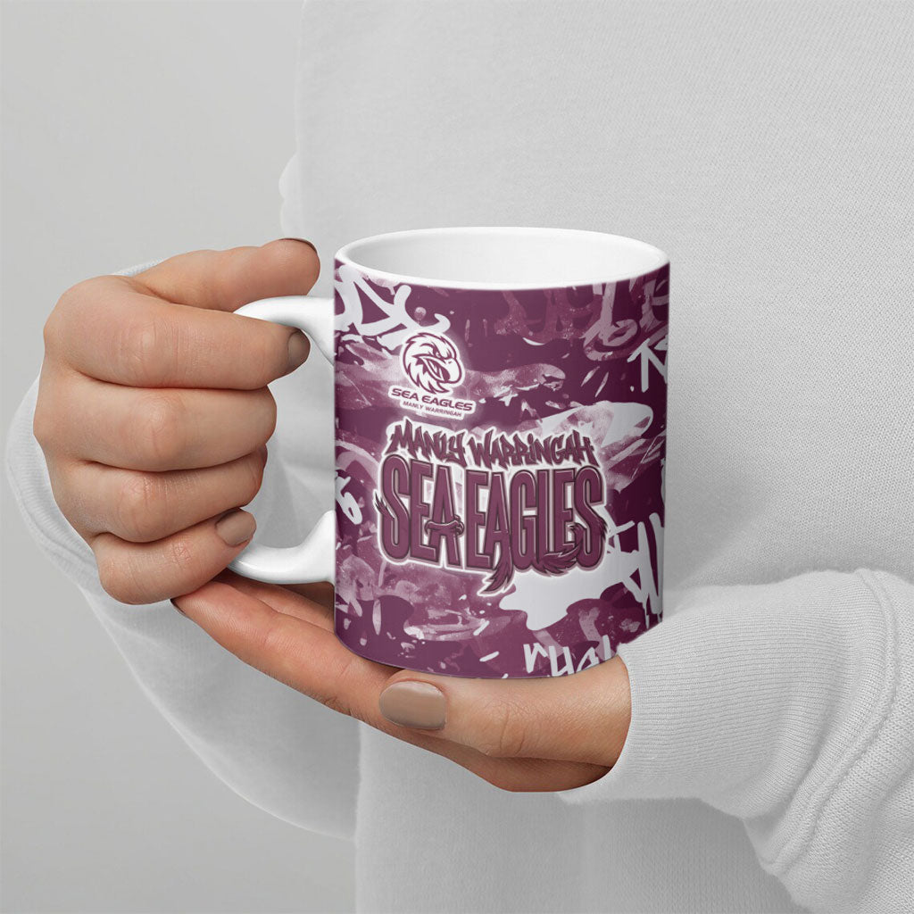 Manly Warringah Sea Eagles Rugby Ceramic Mug Graffiti Typography Urban Camo Abstract Street Style