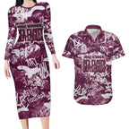 Manly Warringah Sea Eagles Rugby Couples Matching Long Sleeve Bodycon Dress and Hawaiian Shirt Graffiti Typography Urban Camo Abstract Street Style