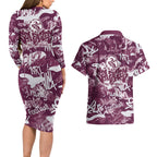 Manly Warringah Sea Eagles Rugby Couples Matching Long Sleeve Bodycon Dress and Hawaiian Shirt Graffiti Typography Urban Camo Abstract Street Style