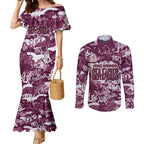 Manly Warringah Sea Eagles Rugby Couples Matching Mermaid Dress and Long Sleeve Button Shirt Graffiti Typography Urban Camo Abstract Street Style
