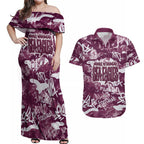 Manly Warringah Sea Eagles Rugby Couples Matching Off Shoulder Maxi Dress and Hawaiian Shirt Graffiti Typography Urban Camo Abstract Street Style