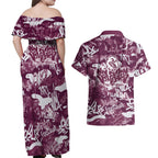 Manly Warringah Sea Eagles Rugby Couples Matching Off Shoulder Maxi Dress and Hawaiian Shirt Graffiti Typography Urban Camo Abstract Street Style