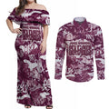 Manly Warringah Sea Eagles Rugby Couples Matching Off Shoulder Maxi Dress and Long Sleeve Button Shirt Graffiti Typography Urban Camo Abstract Street Style