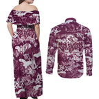 Manly Warringah Sea Eagles Rugby Couples Matching Off Shoulder Maxi Dress and Long Sleeve Button Shirt Graffiti Typography Urban Camo Abstract Street Style