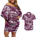 Manly Warringah Sea Eagles Rugby Couples Matching Off Shoulder Short Dress and Hawaiian Shirt Graffiti Typography Urban Camo Abstract Street Style