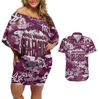 Manly Warringah Sea Eagles Rugby Couples Matching Off Shoulder Short Dress and Hawaiian Shirt Graffiti Typography Urban Camo Abstract Street Style