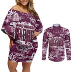 Manly Warringah Sea Eagles Rugby Couples Matching Off Shoulder Short Dress and Long Sleeve Button Shirt Graffiti Typography Urban Camo Abstract Street Style