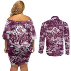 Manly Warringah Sea Eagles Rugby Couples Matching Off Shoulder Short Dress and Long Sleeve Button Shirt Graffiti Typography Urban Camo Abstract Street Style
