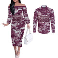 Manly Warringah Sea Eagles Rugby Couples Matching Off The Shoulder Long Sleeve Dress and Long Sleeve Button Shirt Graffiti Typography Urban Camo Abstract Street Style