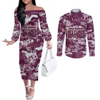 Manly Warringah Sea Eagles Rugby Couples Matching Off The Shoulder Long Sleeve Dress and Long Sleeve Button Shirt Graffiti Typography Urban Camo Abstract Street Style