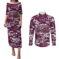 Manly Warringah Sea Eagles Rugby Couples Matching Puletasi and Long Sleeve Button Shirt Graffiti Typography Urban Camo Abstract Street Style
