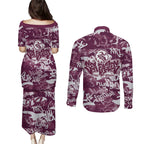 Manly Warringah Sea Eagles Rugby Couples Matching Puletasi and Long Sleeve Button Shirt Graffiti Typography Urban Camo Abstract Street Style