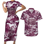 Manly Warringah Sea Eagles Rugby Couples Matching Short Sleeve Bodycon Dress and Hawaiian Shirt Graffiti Typography Urban Camo Abstract Street Style