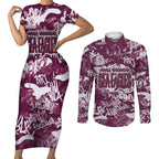 Manly Warringah Sea Eagles Rugby Couples Matching Short Sleeve Bodycon Dress and Long Sleeve Button Shirt Graffiti Typography Urban Camo Abstract Street Style