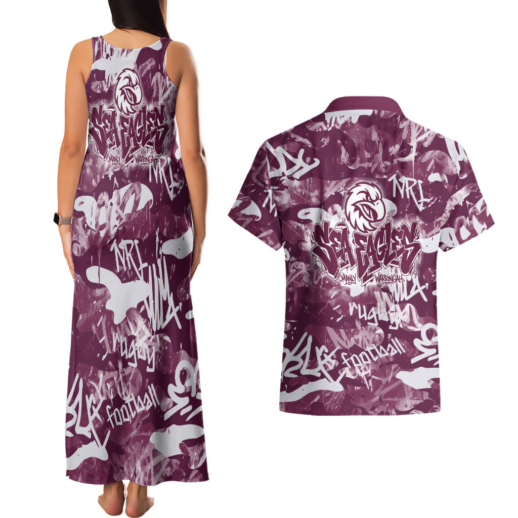 Manly Warringah Sea Eagles Rugby Couples Matching Tank Maxi Dress and Hawaiian Shirt Graffiti Typography Urban Camo Abstract Street Style