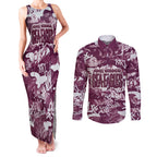 Manly Warringah Sea Eagles Rugby Couples Matching Tank Maxi Dress and Long Sleeve Button Shirt Graffiti Typography Urban Camo Abstract Street Style