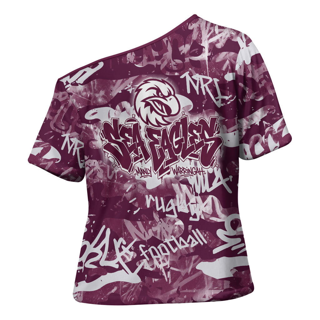 Manly Warringah Sea Eagles Rugby Cross Shoulder Shirt Graffiti Typography Urban Camo Abstract Street Style