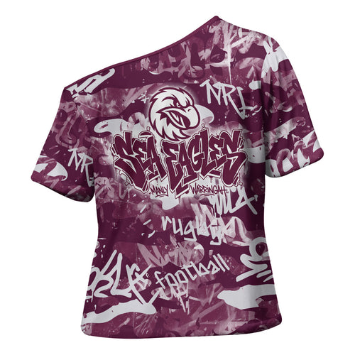 Manly Warringah Sea Eagles Rugby Cross Shoulder Shirt Graffiti Typography Urban Camo Abstract Street Style
